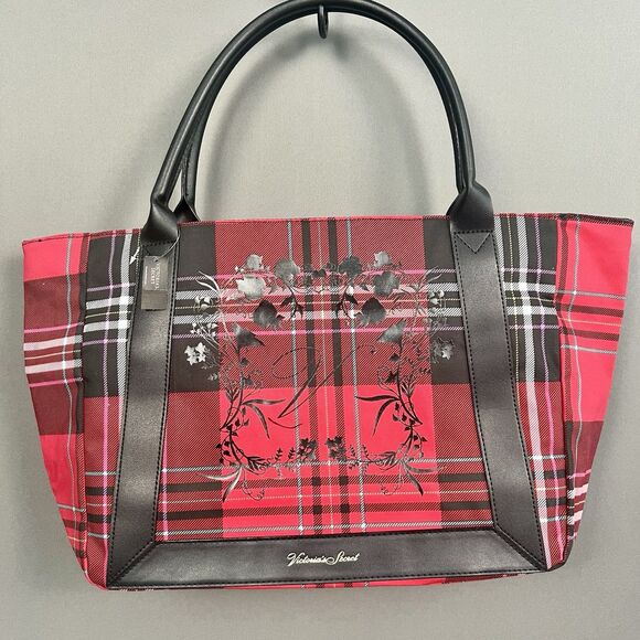 2020 VICTORIA'S SECRET VS TOTE BAG RED BLACK PLAID HOLIDAY EDITION - NEW ✨ - Picture 1 of 8